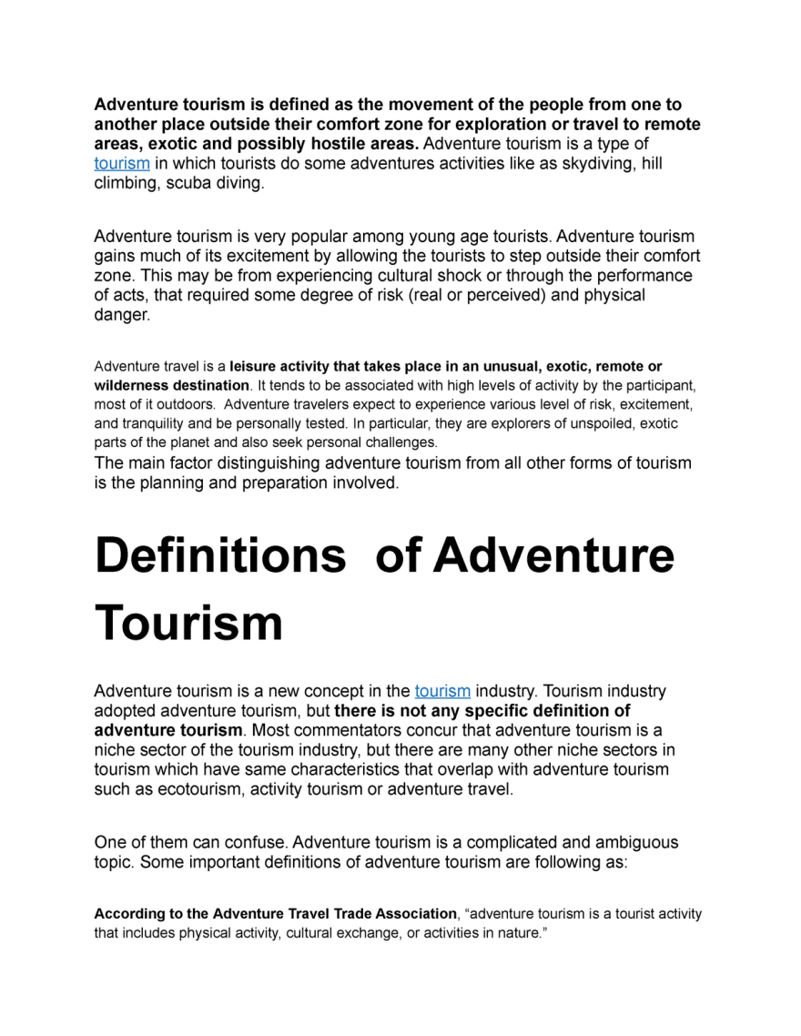 Picture of: Adventure Tourism – Lecture notes – – Adventure tourism is