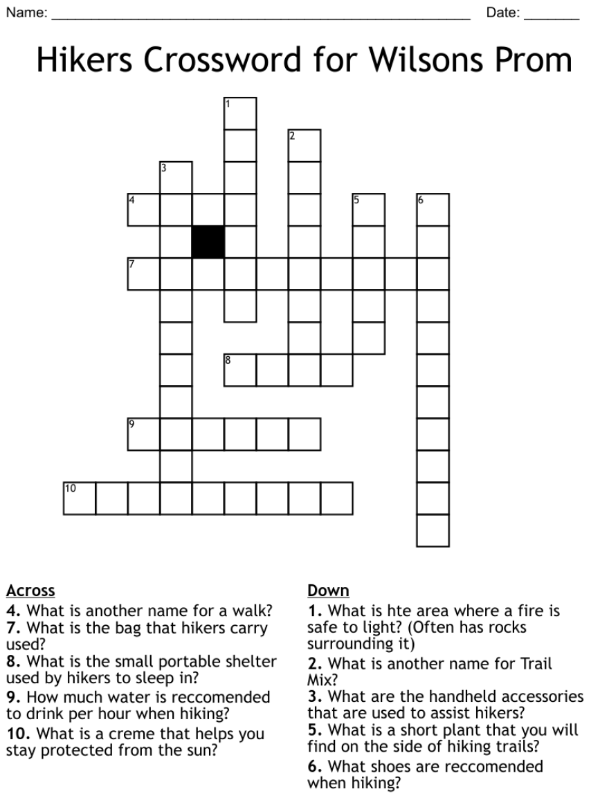Picture of: Hikers Crossword for Wilsons Prom – WordMint